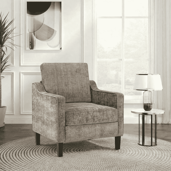 Pirecart Mid-Century Accent Chair with Removable Cover & Wood Legs, Padded Reading Chair for Bedroom / Living Room, Modern Upholstered Chenille Armchair Brown