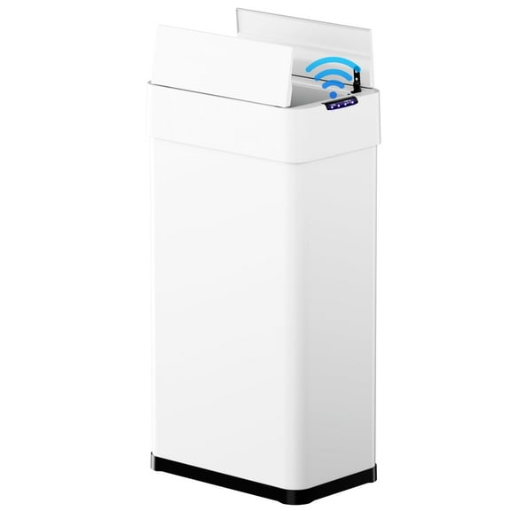 Pirecart Motion Sensor Trash Can, 18.5 gal Touchless Automatic Garbage Can Stainless Steel W/ Soft-Close Lid, White