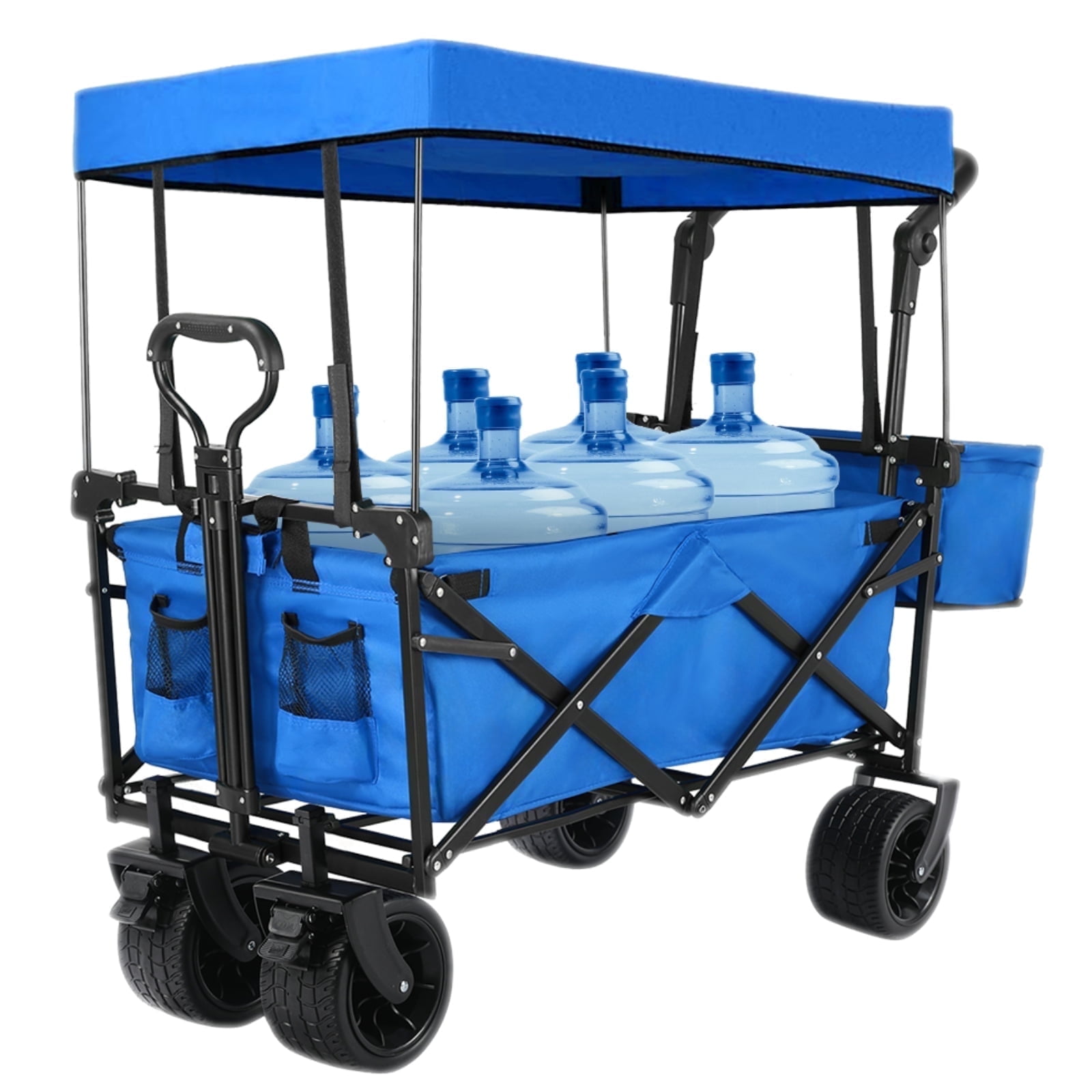 Pirecart Outdoor Collapsible Wagon Cart with Removable Canopy for Beach, Garden, Sports, 250 lbs