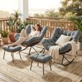 thumbnail image 1 of Pirecart Outdoor Papasan Rocking Chair Set of 2 with Ottoman, Patio Lounge Chair with Comfy Cushion, Dark Gray, 1 of 10