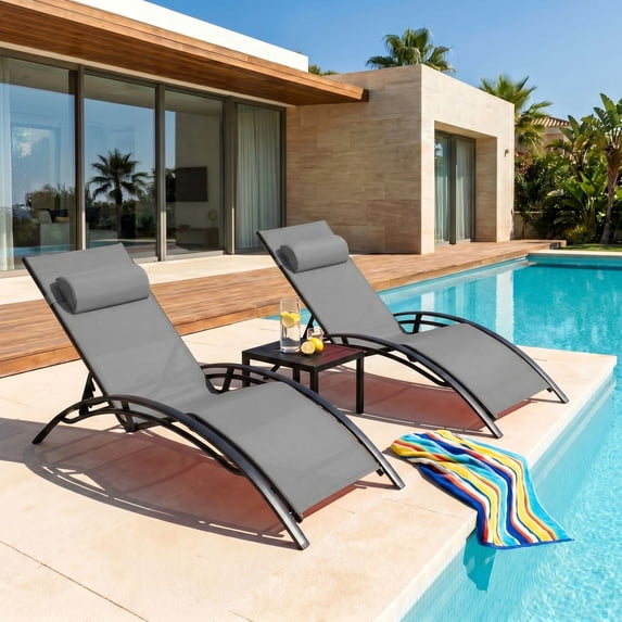 Pirecart Outdoor Patio Chaise Lounge Chair Adjustable Pool Lounge Chairs with Side Table Outside Tanning Chairs with Arm for All Weather.