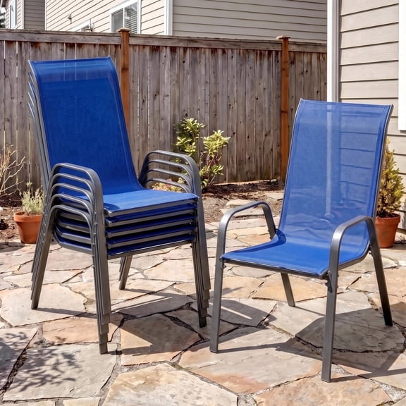 Pirecart Outdoor Patio Dining Chairs Set of 6, Patio Chairs Stackable Textilene Outdoor High Back Armchairs, Royal Blue