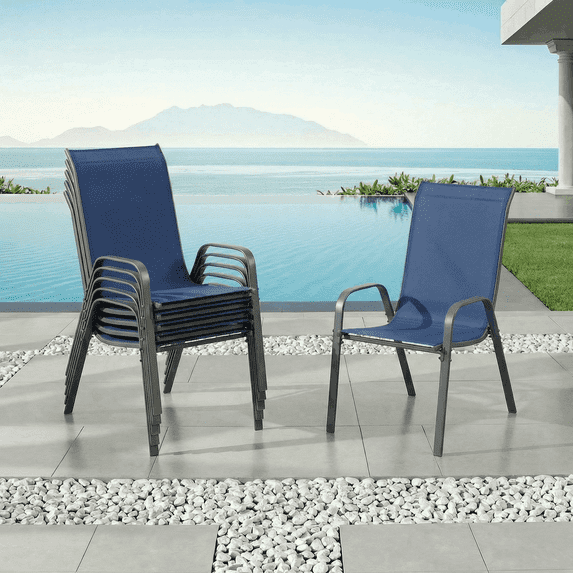 Pirecart Outdoor Patio Dining Chairs Set of 6, Patio Chairs Stackable Textilene Outdoor High Back Armchairs, Royal Blue