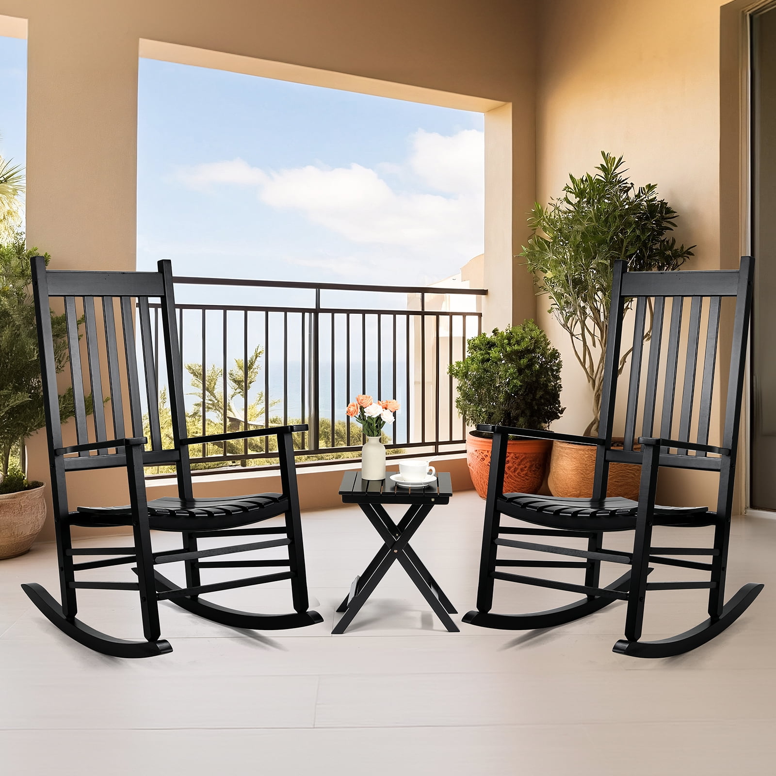 Pirecart Outdoor Rocking Chair Set – 3-Piece Patio Set with Side Table ...