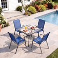 thumbnail image 1 of Pirecart Outdoor Table Furniture Set Patio Dining Table Set with 4 Stackable Textilene Chairs, Dark Blue（Umbrella Not Included）, 1 of 14