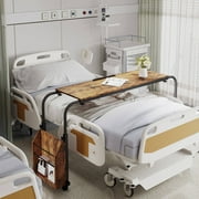 Pirecart Overbed Table with Wheels Moblie Computer Desk Adjustable Overbed Desk with Side Storage Basket for King Queen Size Bed, Brown