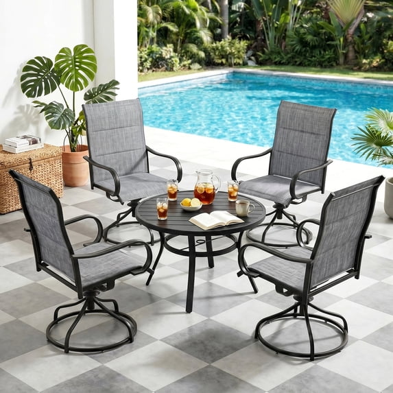 Pirecart Padded Patio Swivel Chairs Set of 4, Outdoor Dining Chairs W/ Metal Frame & Armrest, 360° Rotation, High Back Textilene Patio Dining Chairs, Gray