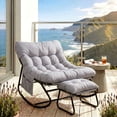 thumbnail image 1 of Pirecart Papasan Chair with Ottoman, Outdoor Comfy Rocking Chair with Cushion & Sturdy Metal Frame, Patio Lounge Chair for Balcony Backyard Porch Bedroom, Gray, 1 of 10
