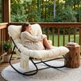 thumbnail image 1 of Pirecart Papasan Rocking Chair, Outdoor Comfy Papasan Chair with Cushion & Sturdy Metal Frame, Patio Rocker Chair with Side Pocket, Beige, 1 of 13