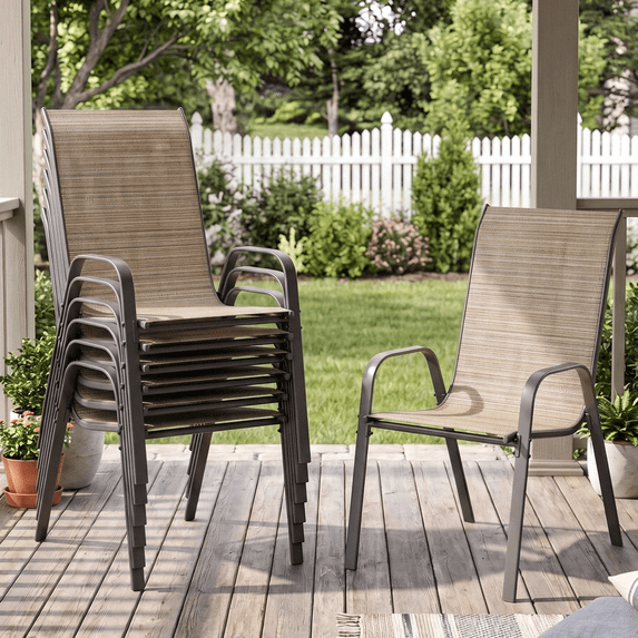 Pirecart Patio Chairs Set of 8 Outdoor Stackable Armrest Chairs with Textilene, Metal Frame