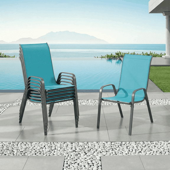 Pirecart Patio Dining Chairs Set of 6, Outdoor Stackable Dining Chairs 330lbs Capacity Heavy Duty Textilene Fabric Patio Furniture for Backyard Garden Poolside, Sky Blue