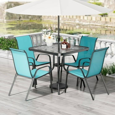Pirecart Patio Dining Set of 5, Outdoor Furniture Set with 4 Stackable Textilene Armchairs & Square Table
