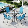 thumbnail image 1 of Pirecart Patio Dining Set of 5, Outdoor Furniture Set with 4 Stackable Textilene Armchairs & Square Table, Light Blue, 1 of 15