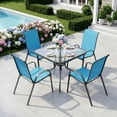 thumbnail image 1 of Pirecart Patio Dining Set of 5, Outdoor Furniture Set with 4 Stackable Textilene Armchairs & Square Table, Light Blue, 1 of 10