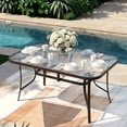 thumbnail image 1 of Pirecart Patio Dining Table, Outdoor Glass Dining Table with Umbrella Hole, Rectangular Glass Patio Table for Outside, Garden, Balcony, Brown, 1 of 8