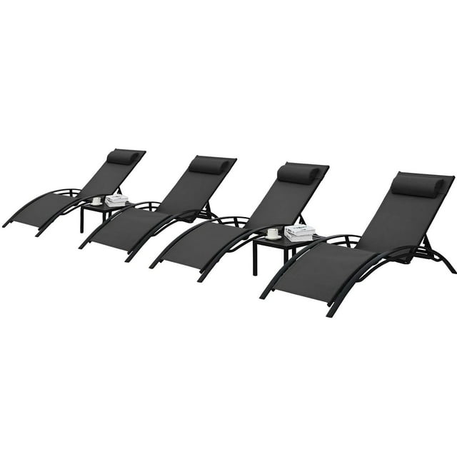 Pirecart Patio Lounge Chairs Set Outdoor Pool Recliner W/ 4 Chairs and 2 Tables