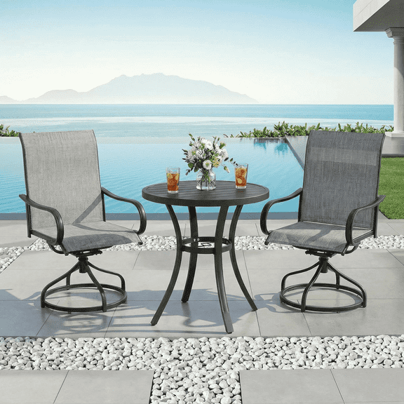 Pirecart Patio Swivel Chairs Set of 2, 360° Rocker Textilene Outdoor Dining Chairs W/ High Back & Ergonomic Armrest, Gray