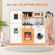 Pirecart Play Kitchen for Kids, Toddler Wooden Chef Pretend Cooking Playset with Simulated Sound, Sink, Stovetop, Microwave, Washing Machine