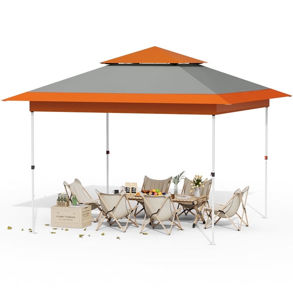 Pirecart Pop Up Canopy Tent 12' x 12' Outdoor Gazebo Beach Shade with Wheeled Bag, Instant Canopy for 6-8 People, Orange & Gray