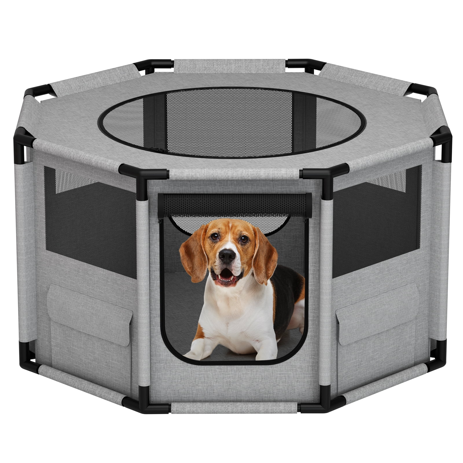 Pirecart Portable Dog Crate with PVC Pipe, Octagon Breathable Mesh Dog