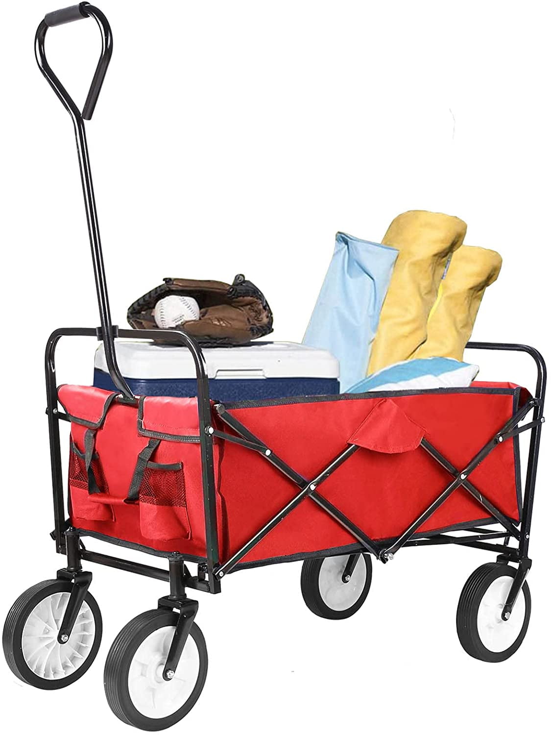 Pirecart Portable Folding Utility Wagon Cart, with 2 Cup Holders, for