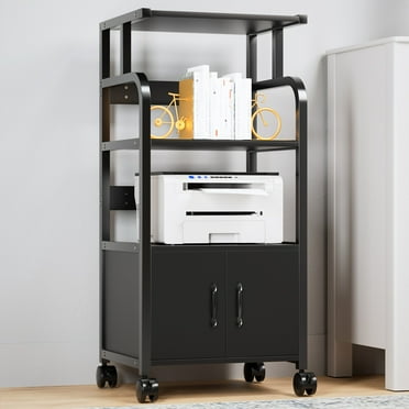 Pirecart Printer Stand - 4 Tier Rolling Printer Cart with Lockable Wheels, Adjustable Printer Cabinet, Wooden File Cabinet, File Organizer Shelf Filing Cabinet for Home, Office, Dorm, Living room