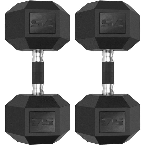 Pirecart Rubber Grip Dumbbells Rubber Coated Cast Iron, with Anti-Slip Rubber Grip, 75lb dumbbells set of 2