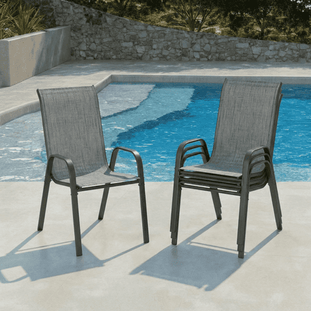 Pirecart Set of 4 Patio Dining Chairs, Textilene Outdoor Stacking Chairs for Poolside, Backyard, Garden
