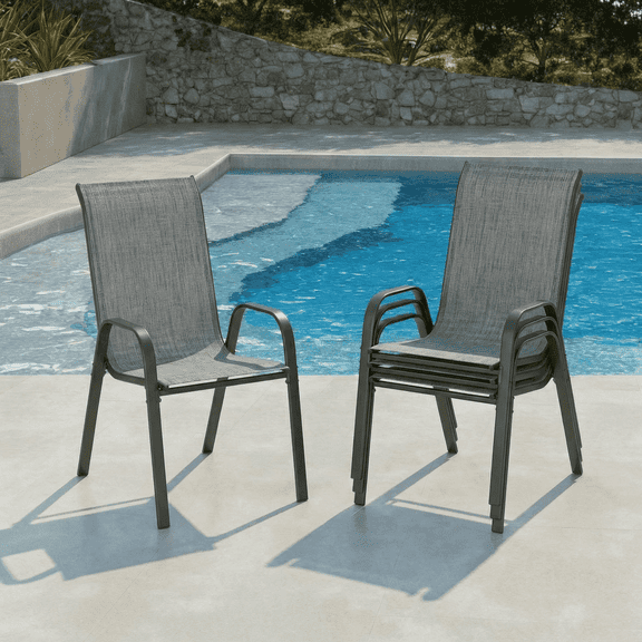 Pirecart Set of 4 Patio Dining Chairs, Textilene Outdoor Stacking Chairs for Poolside, Backyard, Garden