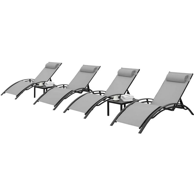 Pirecart Set of 6 Patio Lounge Chair Weather Resistant Adjustable Poolside Lounger Recliner