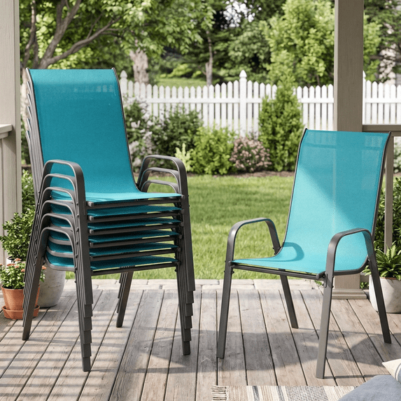 Pirecart Set of 8 Patio Dining Chairs All Weather Outdoor Stackable Chairs with Armrests