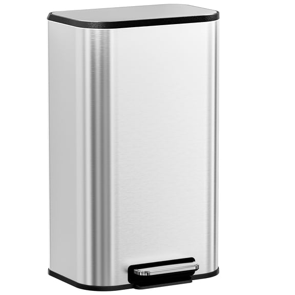 Pirecart Square Stainless Steel Trash Can, 8 Gal Kitchen Garbage Can with Removable Inner Bucket & Handle, Odor-proof Soft Lid, Step Garbage Bin for Kitchen, Home, Silver