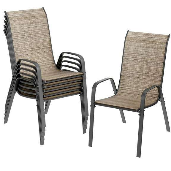 Pirecart Stackable Patio Chairs of 6, Outdoor Dining Chairs High Back Textilene Armchairs for Backyard Garden Poolside, Brown