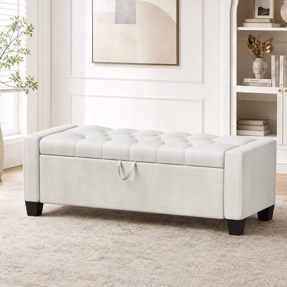 Pirecart Storage Ottoman Bench with Safety Hinge, Ottoman with Storage for Bedroom, Living Room