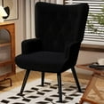 thumbnail image 1 of Pirecart Teddy Fabric Accent Chair, Comfy Upholstered Armchair Mid Century Modern, Wingback Chair with Metal Legs, High Backrest Living Room Chair for Vanity, Bedroom, Black, 1 of 8