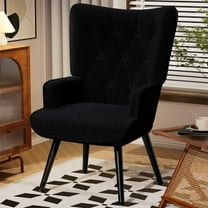 Pirecart Teddy Fabric Accent Chair, Comfy Upholstered Armchair Mid Century Modern, Wingback Chair with Metal Legs, High Backrest Living Room Chair for Vanity, Bedroom, Black