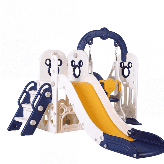 Pirecart Toddler Slide and Swing Set, Indoor Outdoor Kids Climber Slide with Basketball Hoop, for Boys Girls Birthday, Blue and Yellow