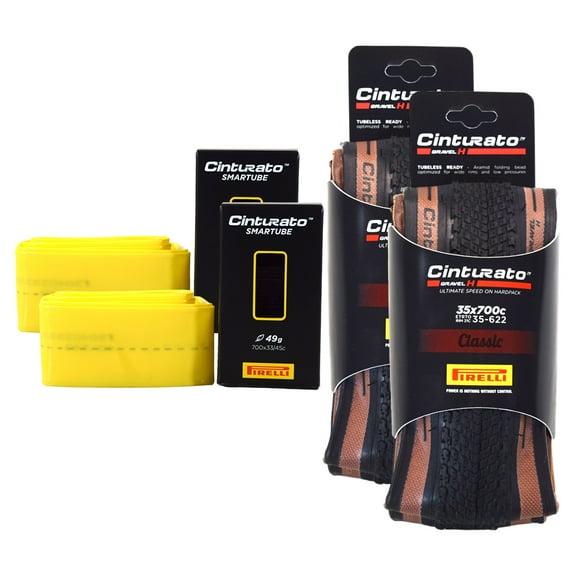 Pirelli Cinturato GRAVEL H Classic 35-622 (700x35c) Gravel Bicycle Tire + SmarTUBE 33/45-622 Presta 60mm - 2 Pack