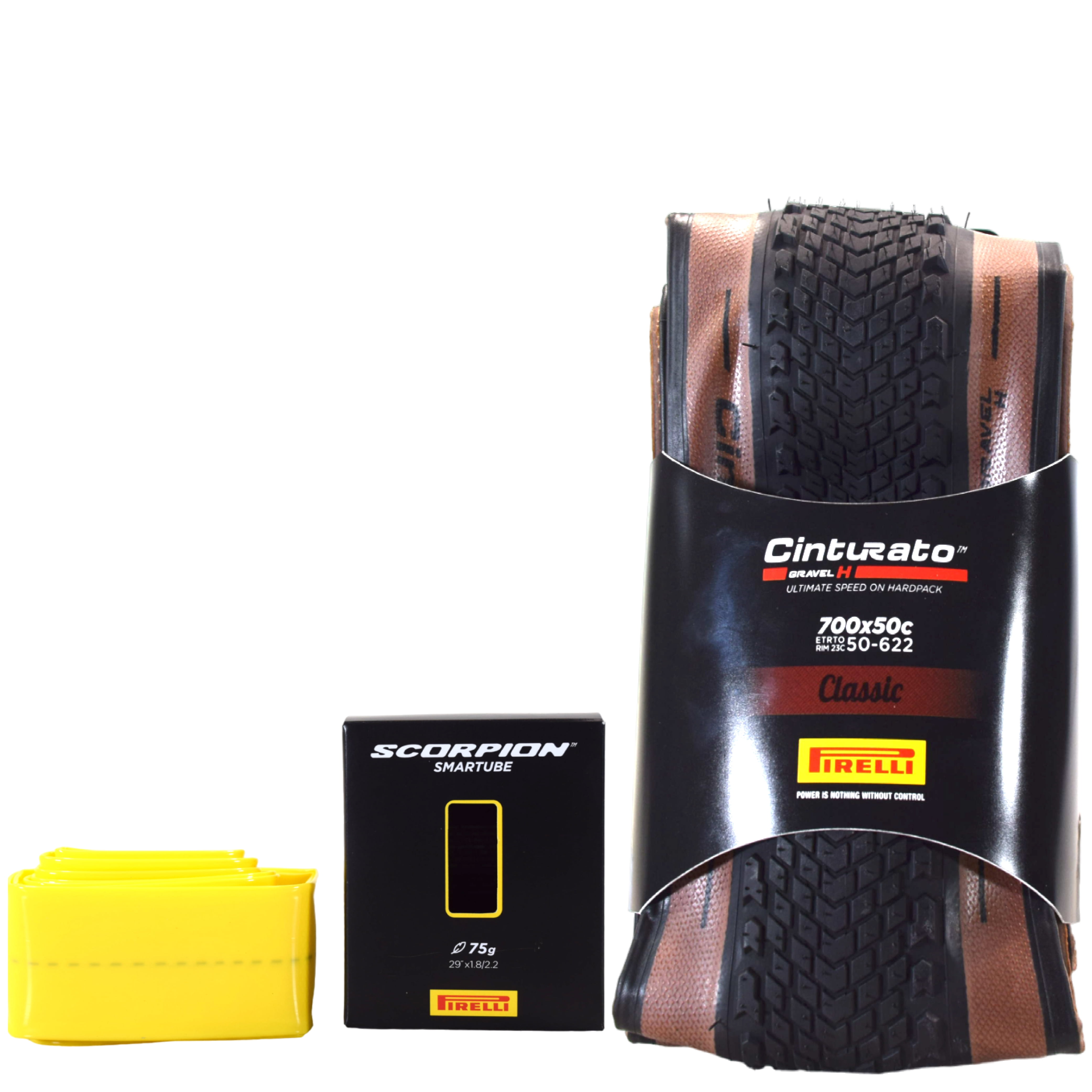 Pirelli Cinturato GRAVEL H Classic 50-622 (700x50c) Gravel Bicycle Tire + Scorpion SmarTUBE 46/58-622 Presta 42mm - 1 Pack
