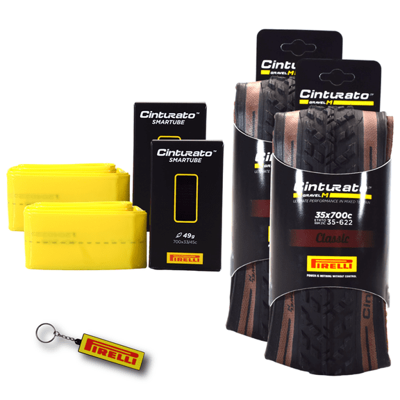 Pirelli Cinturato GRAVEL M Classic 35-622 (700x35c) Gravel Bicycle Tire + SmarTUBE 33/45-622 Presta 60mm - 2 Pack
