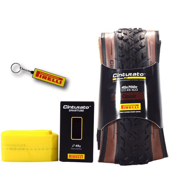 Pirelli Cinturato GRAVEL M Classic 45-622 (700x45c) Gravel Bicycle Tire + SmarTUBE 33/45-622 Presta 60mm - 1 Pack
