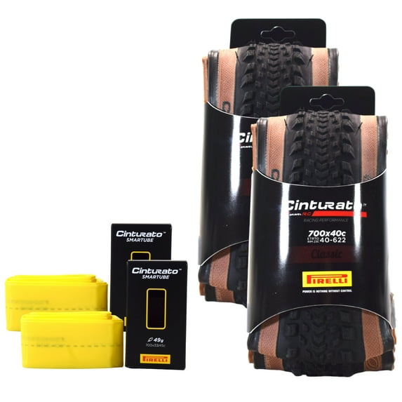 Pirelli Cinturato GRAVEL RC Classic 40-622 (700x40c) Gravel Bicycle Tire + SmarTUBE 33/45-622 Presta 60mm - 2 Pack