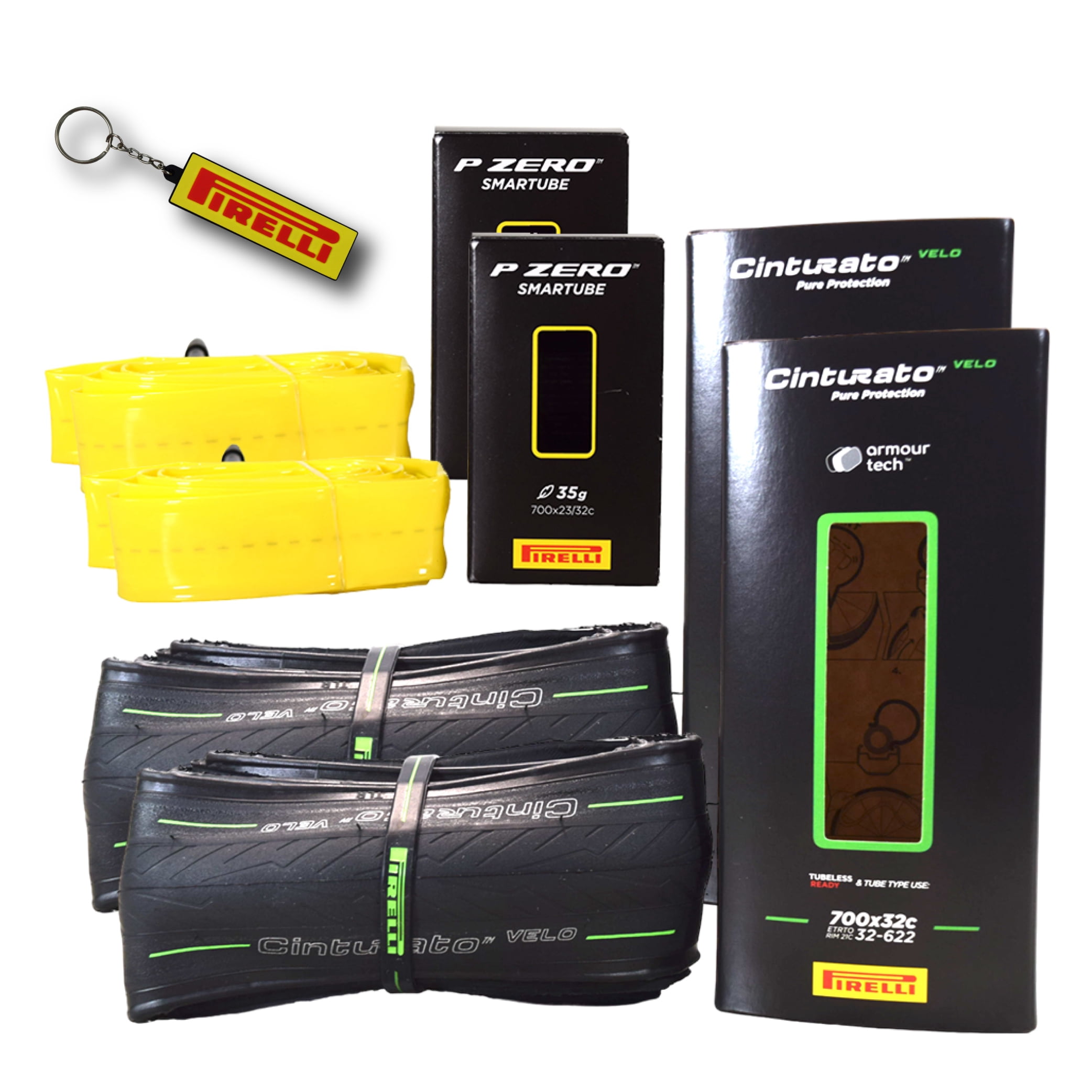 Pirelli Cinturato Velo TLR Bicycle Tire 32-622 (700x32c) + SmarTUBE 23/32-622 Presta 60mm - 2 Pack
