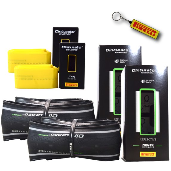 Pirelli Cinturato Velo TLR Refl. Bicycle Tire 35-622 (700x35c) + SmarTUBE 33/45-622 Presta 60mm - 2 Pack