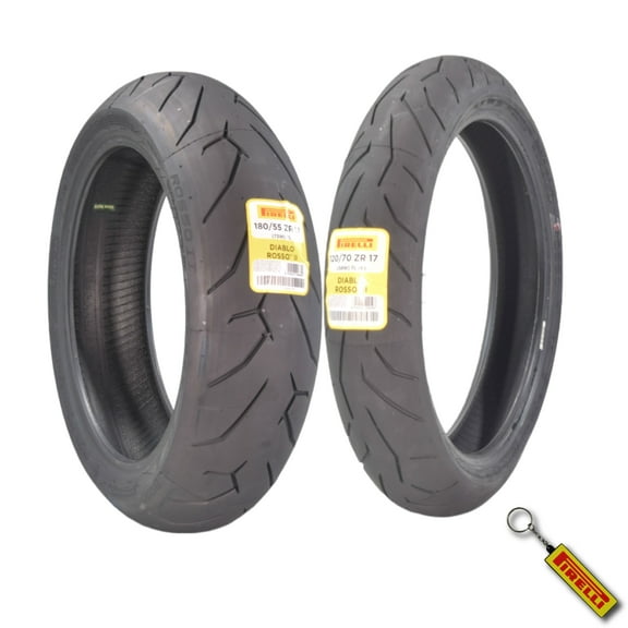 Pirelli Diablo Rosso II Tire Set with Keychain: 120/70 ZR 17 M/C (58W) TL (K) Front & 180/55 ZR 17 M/C (73W) TL Rear Motorcycle Tires- Sport Performance for Road Use