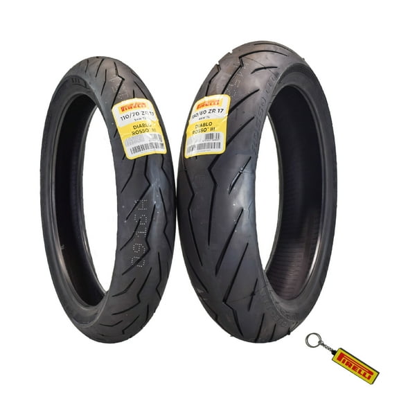 Pirelli Diablo Rosso III 110/70 ZR17 Front & 150/60 ZR17 Rear Motorcycle Tires with Keychain