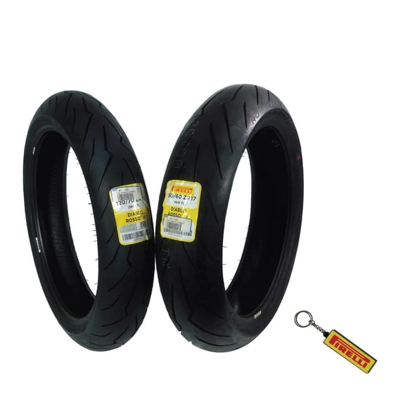 Pirelli Diablo Rosso III 120/70ZR17 Front & 150/60ZR17 Rear Motorcycle Tire Set - High Performance, Durable, & Reliable Tire for Sport/Street Bikes with Keychain