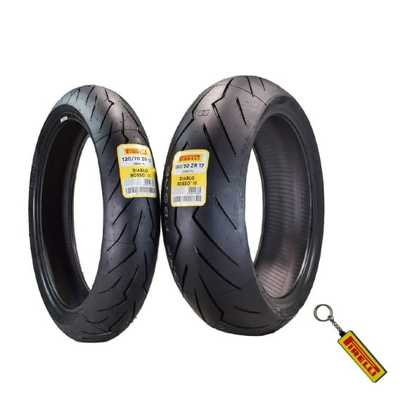 Pirelli Diablo Rosso III 120/70 ZR17 Front & 190/50 ZR17 Rear Motorcycle Tires with Keychain