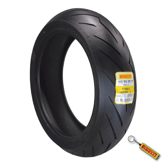 Pirelli Diablo Rosso III 180/55 ZR17 Rear Motorcycle Tire with Keychain, Black
