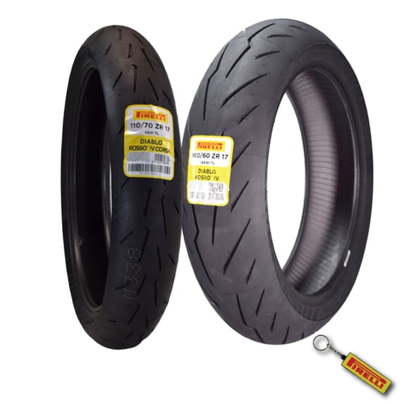 Pirelli Diablo Rosso IV 110/70 ZR 17 54H M/C Front & 15/60 ZR 17 66W TL Rear Motorcycle Tire Set - High Performance, Durable for Super Sport Bikes with Keychain